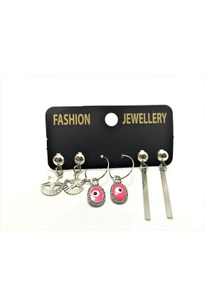 گوشواره جواهر صورتی برنجی TÜKKAN ACCESSORİES - کد 75426240