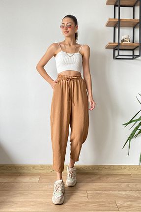 شلوار قهوه ای زنانه مخلوط کتان Amazoons - کد 357915981