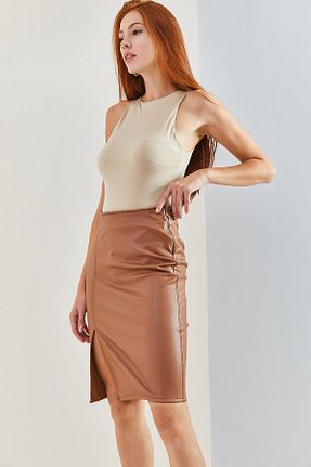 دامن قهوه ای زنانه ساده Bianco Lucci - کد 358651895