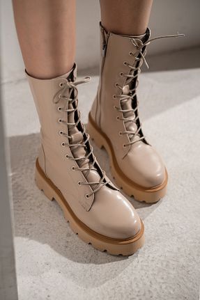 بوت / نیم بوت بژ زنانه چرم مصنوعی MYPOPPİSHOES - کد 357870993