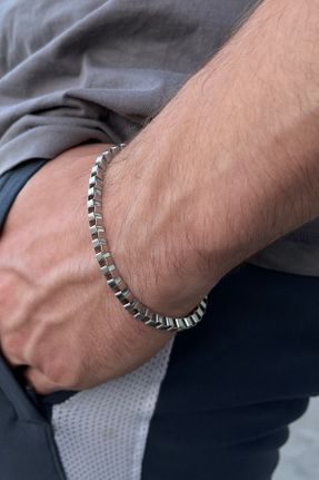 دستبند جواهر مردانه روکش نقره کد 359510265