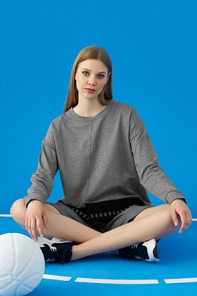 ست بالاتنه و پائین تنه طوسی زنانه بافتنی GİZZEY - کد 153054974