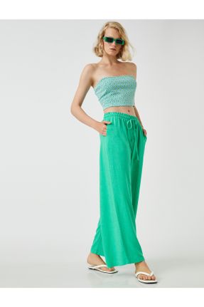 شلوار سبز زنانه بافتنی پاچه گشاد فاق بلند کد 360790028