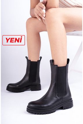 بوت / نیم بوت مشکی زنانه چرم خالص Deripabuc - کد 354910375