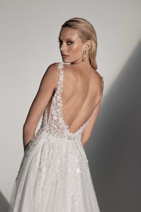 لباس عروس سفید زنانه شیفون طرح گلدار آستر دار کد 360554599
