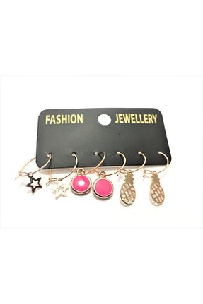 گوشواره جواهر صورتی برنجی TÜKKAN ACCESSORİES - کد 75462664