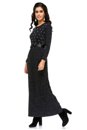 لباس مشکی زنانه تریکو پنبه - پلی استر - الاستن رگولار آستین-بلند کد 75464836