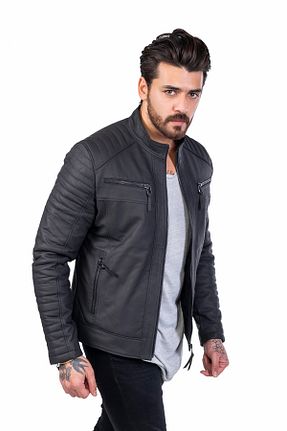 کاپشن مشکی مردانه اسلیم فیت BATU DERİ - کد 76085597