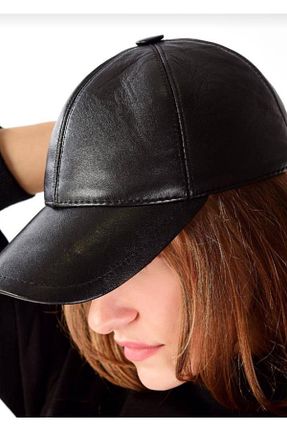 کلاه مشکی زنانه چرم خالص EKstore - کد 76159224