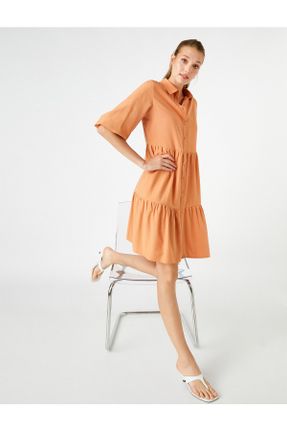 لباس نارنجی زنانه بافتنی لباس پیراهنی آستین-کوتاه کد 362257793