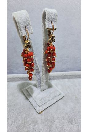 گوشواره جواهر قرمز سنگ طبیعی TMD AKSESUAR - کد 362383473