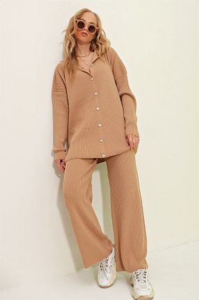 ست بالاتنه و پائین تنه بژ زنانه تریکو Trend Alaçatı Stili - کد 362353108