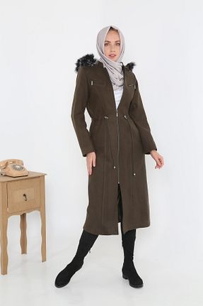 پالتو پشمی سایز بزرگ خاکی زنانه سایز بزرگ KMKkombin - کد 153277458