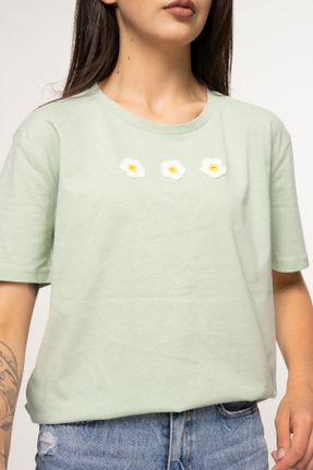 تی شرت سبز زنانه رگولار یقه گرد پنبه (نخی) کد 363200041