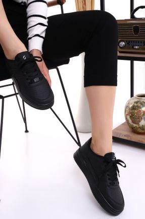 کفش اسنیکر مشکی زنانه بند دار چرم مصنوعی کد 363372518