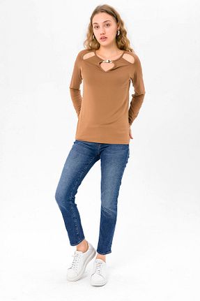 بلوز قهوه ای زنانه ساده EtkiModa - کد 363826224