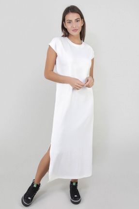 لباس سفید زنانه تریکو پنبه - پلی استر - الاستن آستین-کوتاه کد 90360261