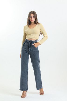 شلوار جین طوسی زنانه پاچه پهن SHEVEGA - کد 364074622