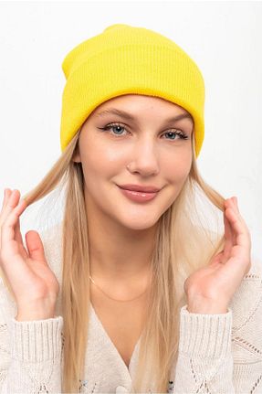 کلاه پشمی زرد زنانه اکریلیک Saria Moda - کد 363703334
