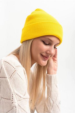 کلاه پشمی زرد زنانه اکریلیک Saria Moda - کد 363703334