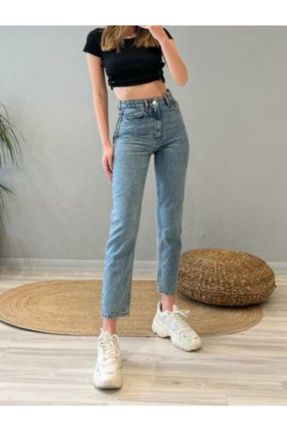 شلوار جین آبی زنانه پاچه لوله ای فاق بلند جین جوان کد 363497473