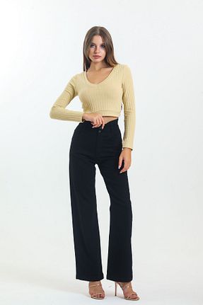 شلوار جین مشکی زنانه پاچه پهن SHEVEGA - کد 364074697