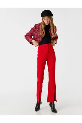 شلوار قرمز زنانه جین پاچه اسپانیولی فاق بلند اسکینی کد 358860573