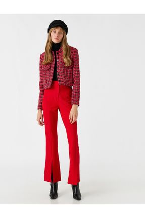 شلوار قرمز زنانه جین پاچه اسپانیولی فاق بلند اسکینی کد 358860573