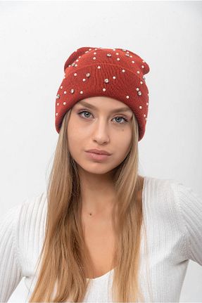 کلاه پشمی نارنجی زنانه اکریلیک Saria Moda - کد 364413867