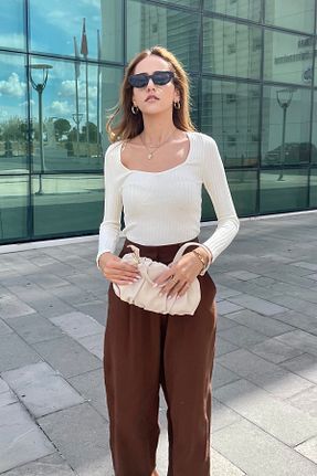 پلیور بژ زنانه ساده Nazliye - کد 350097797