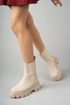 بوت / نیم بوت بژ زنانه پارچه TEM-ONLİNE - کد 364887534