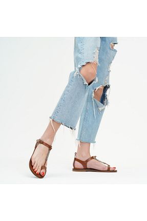 صندل قهوه ای زنانه پاشنه تخت BodrumSandals - کد 365443149