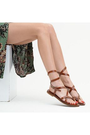 صندل قهوه ای زنانه پاشنه تخت BodrumSandals - کد 365496600