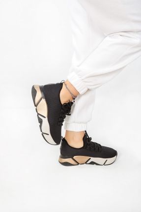 کفش اسنیکر مشکی زنانه بند دار پارچه نساجی کد 318366244