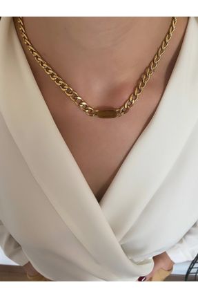 گردنبند استیل طلائی زنانه فولاد ( استیل ) کد 365761461
