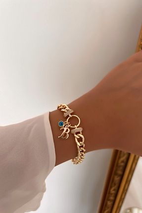 دستبند جواهر طلائی زنانه زیرکن Trendy Butik - کد 197226877