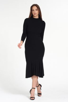 لباس مشکی زنانه بافت پنبه - پلی استر - الاستن آستین-بلند کد 63325817