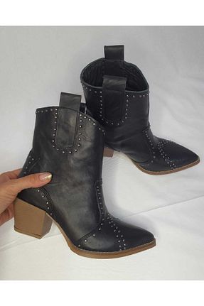 بوت / نیم بوت مشکی زنانه چرم خالص modadanall - کد 366315076