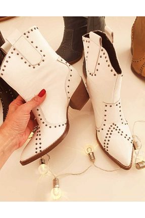 بوت / نیم بوت سفید زنانه چرم خالص modadanall - کد 366416971