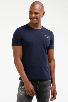 تی شرت سرمه ای مردانه رگولار یقه گرد پنبه (نخی) کد 365951490