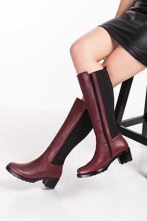 چکمه زرشکی زنانه چرم خالص Elile Shoes - کد 366067126