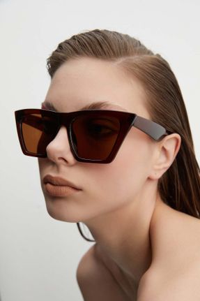 عینک آفتابی قهوه ای زنانه 44 UV400 فلزی مات گربه ای کد 100437263