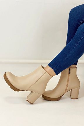بوت / نیم بوت بژ زنانه چرم مصنوعی Nil Shoes - کد 366128800