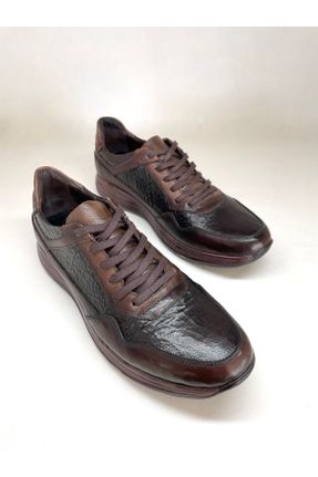 کفش اسنیکر قهوه ای مردانه چرم طبیعی بند دار چرم طبیعی کد 367973941
