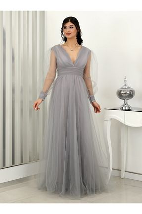 لباس مجلسی و فارغ التحصیلی طوسی زنانه توری PİENNAR - کد 364288943