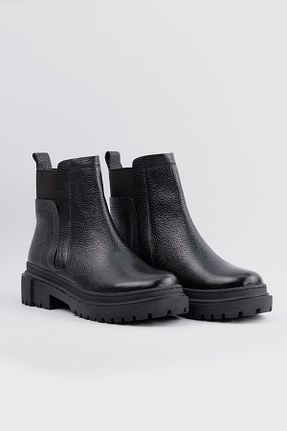 بوت / نیم بوت مشکی زنانه چرم خالص TUNAELLİ - کد 368444770