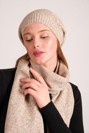 ست شال گردن و کلاه پشمی قهوه ای زنانه اکریلیک CHUBA - کد 369349146