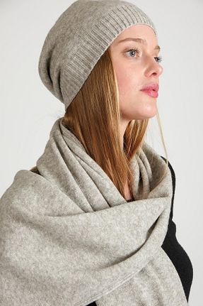ست شال گردن و کلاه پشمی طوسی زنانه اکریلیک CHUBA - کد 369591223