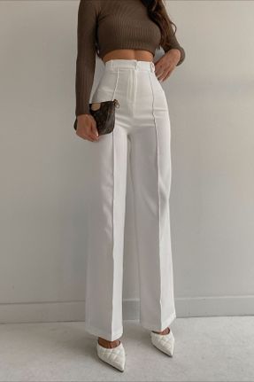 شلوار سفید زنانه پارچه پاچه گشاد سوپر فاق بلند راحت کد 369653566