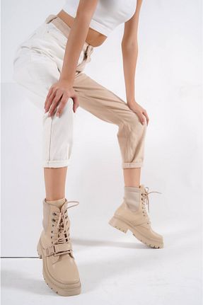 بوت / نیم بوت بژ زنانه چرم مصنوعی MEVESE - کد 370477549